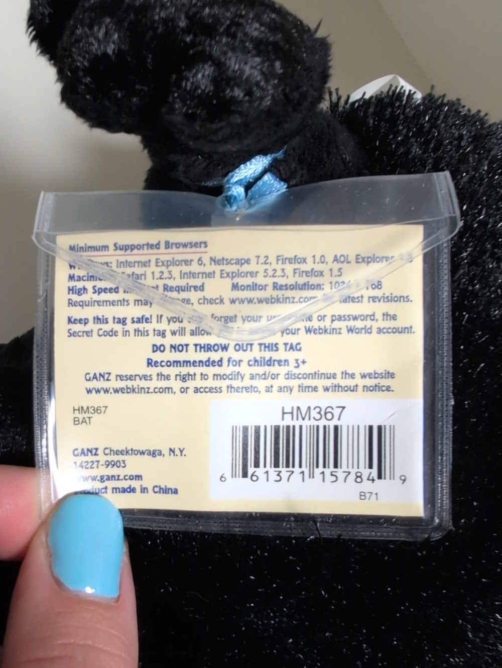 ♥️NWT♥️ Webkinz Bat Spooky Y2K GANZ Collectible Plush Halloween - Picture 4 of 5